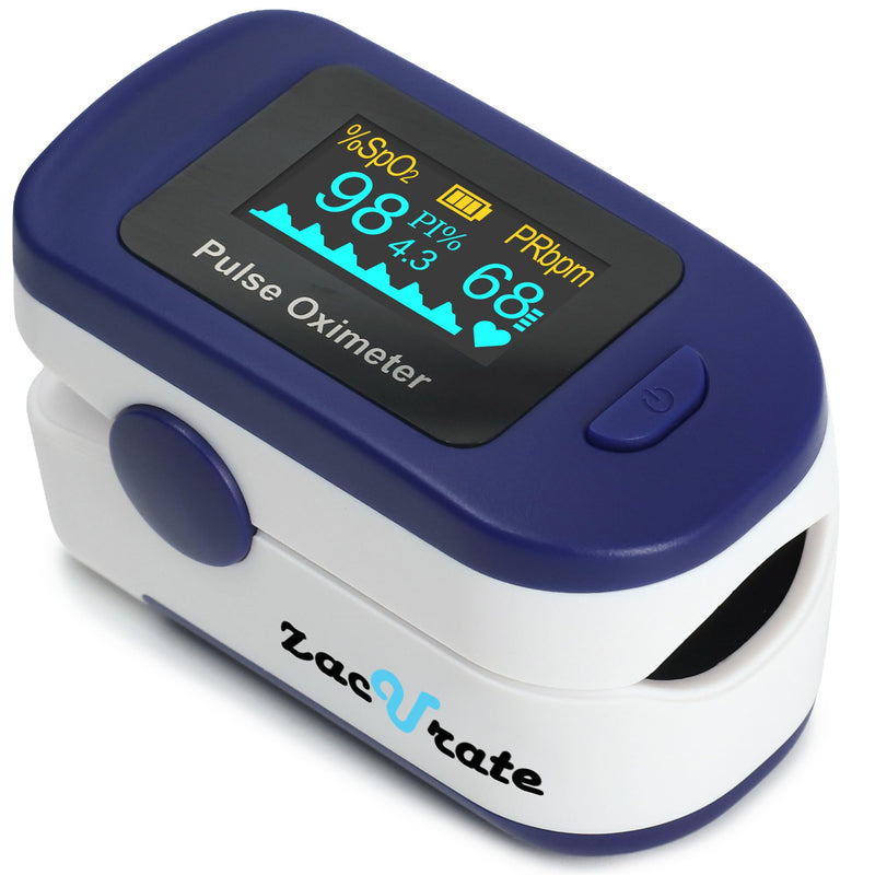 Zacurate 500B-B Wireless Bluetooth Fingertip Pulse Oximeter, Blood Oxygen Monitor with Free App, SpO2, Plethysmograph, and Perfusion Index Finger Oxygen Sensor Blue