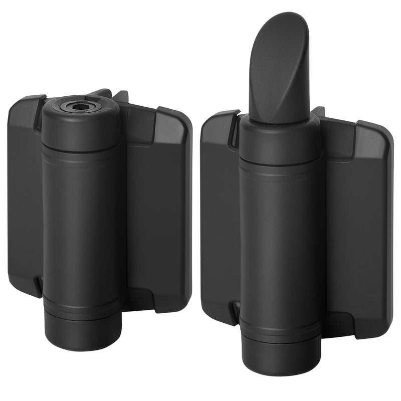 Self Closing Gate Hinges, Heavy Duty Adjustable Tension Nylon Hinge | Fence Hinges Kit for Outdoor Metal/Vinyl/Wooden Gate with Safety Cap, 1 Pair Black