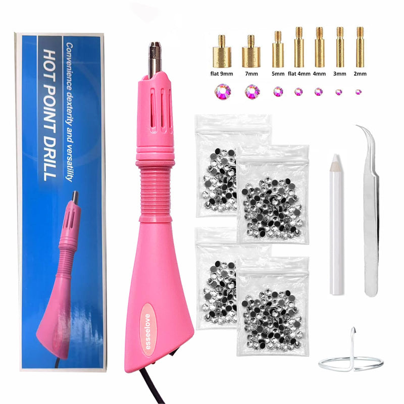 esseelove Hotfix Rhinestones Applicator, DIY Hot Fix Rhinestone Setter, Hot Fixed Wand Kit, Bedazzler Kit with Rhinestones, 7 Tips, Pencils and Tweezers