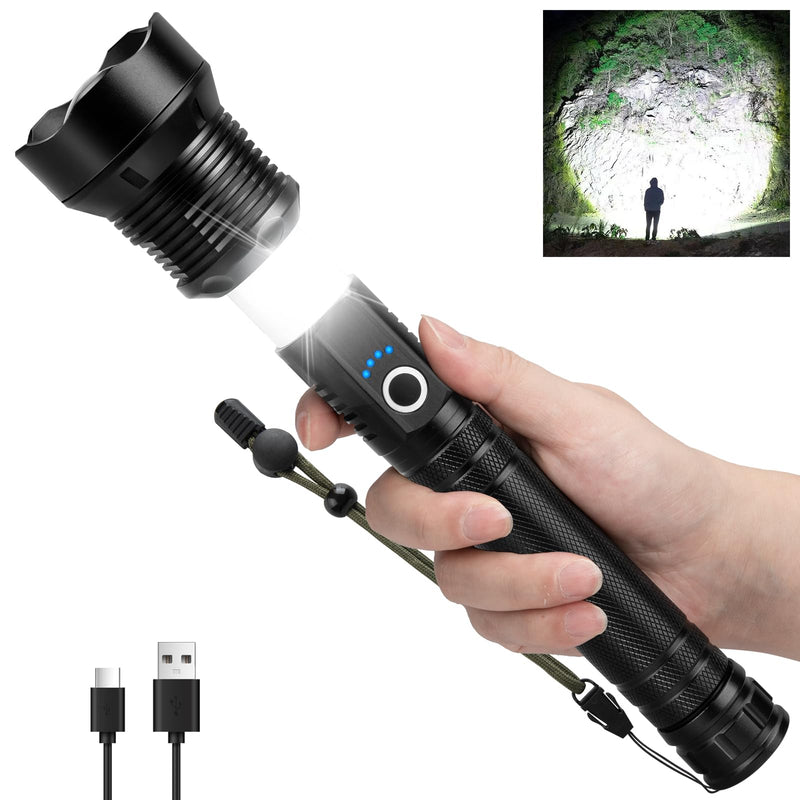 Rechargeable LED Flashlight High Lumens, 99,000 Lumens Super Bright Flashlights with 8 Modes & Waterproof, Powerful Handheld Flash Light for Home Camping Hiking