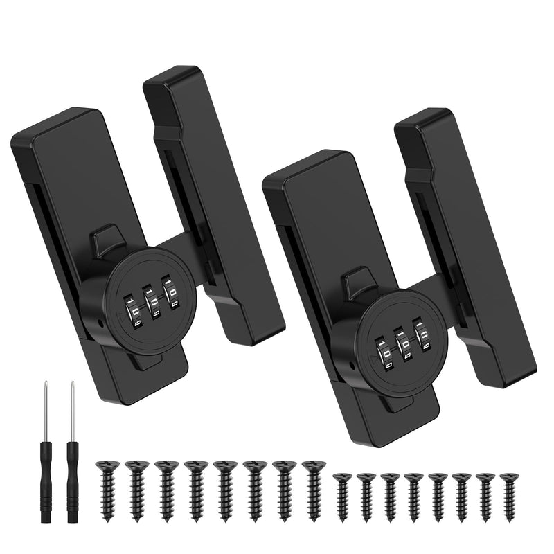 Cabinet Locks with Combination, 90/180 Degree Sliding Barn Door Lock, Keyless Password Door Lock for Bedroom, Shed, Closet, File Cabinet - Heavy Duty Zinc Alloy Security Latches (2, Black) 2