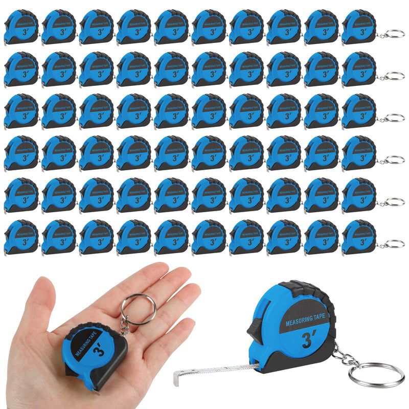 60 Pcs Mini Measuring Tape Keychains 3 Ft Small Tape Measure Inch Metric Scale Bulk with Lock Steel Easy Read Pocket for Party Favors Birthday Daily Use（Blue） (Blue) Blue
