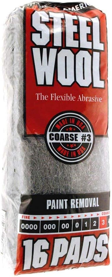 Homax Rhodes American Paint Removal Steel Wool, Coarse Grade #3, 16 Pads (Pack of 6) 16 Pads (Pack of 6)