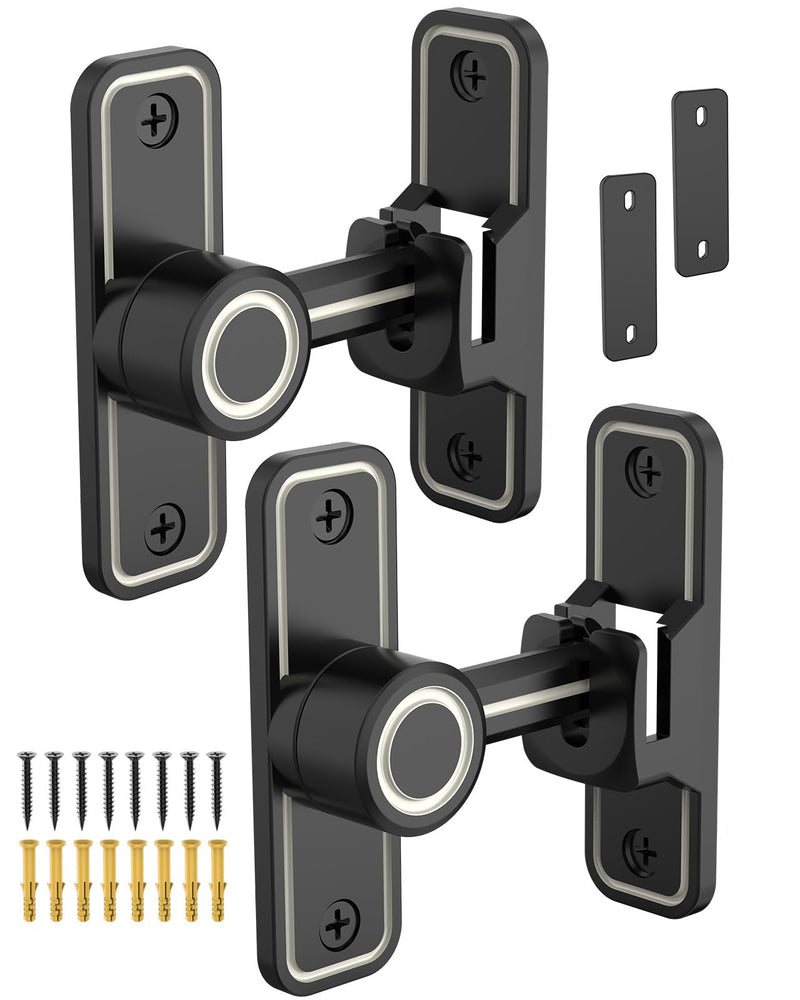 Heavy Duty Gate Latches 90 Degree Right Angle Barn Door Lock, Anti-Theft Sliding Door Lock Latch for Wooden Fence Garden Bathroom Outdoor Garage Window Include Screw (Luminous Black - 2 Pack) Luminous Black - 2 Pack