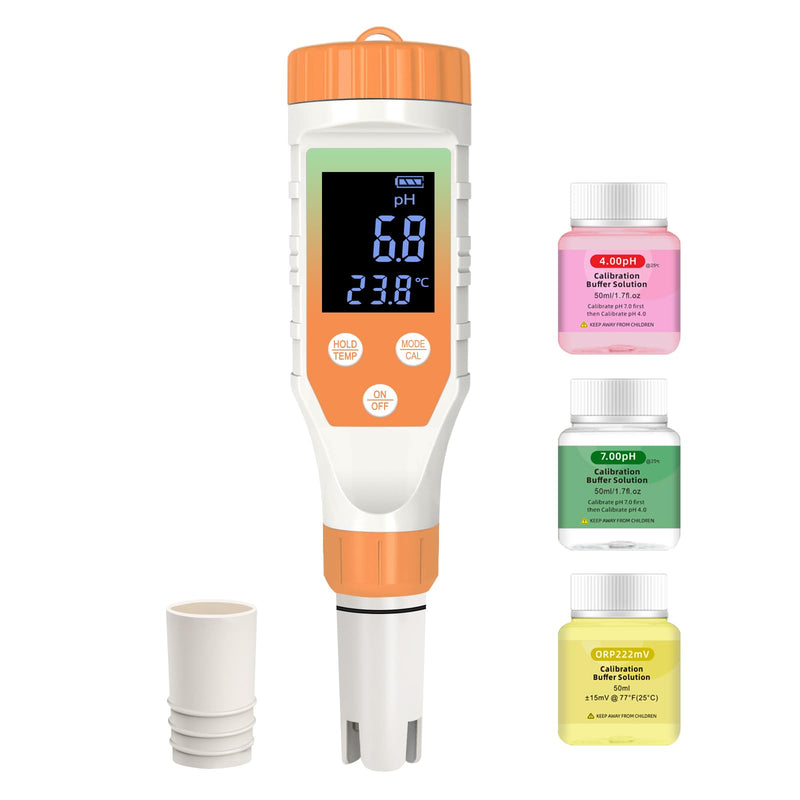 7-in-1 Digital Water Quality Tester - ph Meter, pH TDS EC ORP Salt Temperature Meter, Portable Testing Kit with Digital Display orange color-1