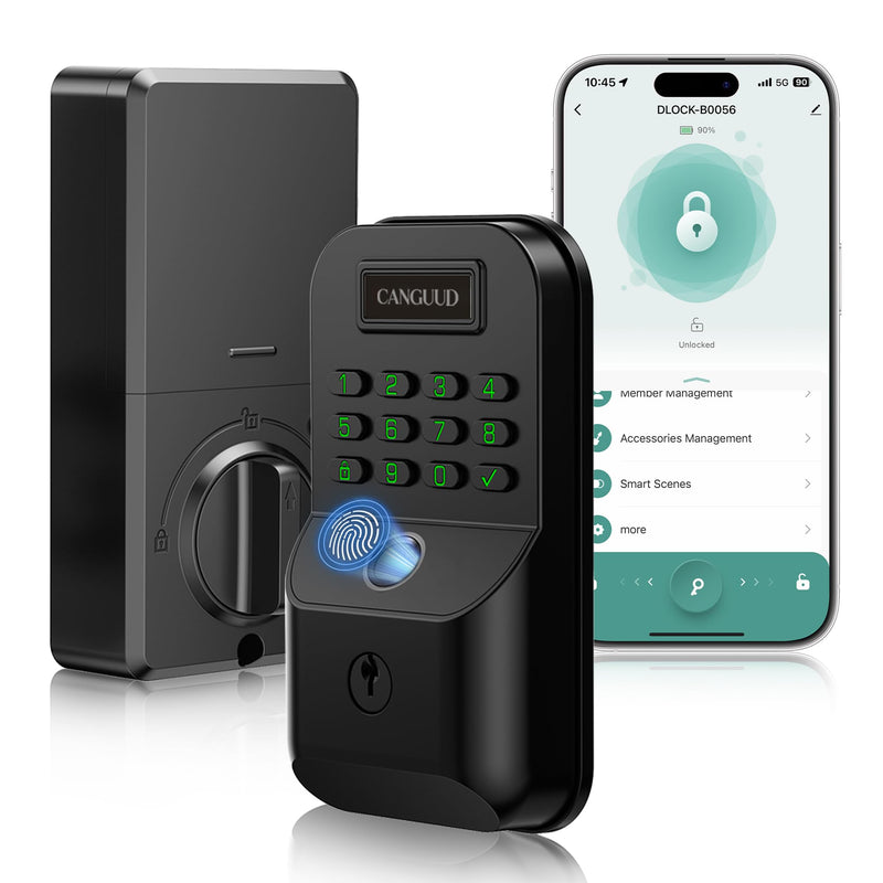Smart Door Lock with Fingerprint - Keyless Entry Door Lock with Keypad, APP Control Electronic Keypad Deadbolt for Front Door, Auto Lock, One-time Codes, Easy to Install, Matte Black Matte Black-Without Door Handles