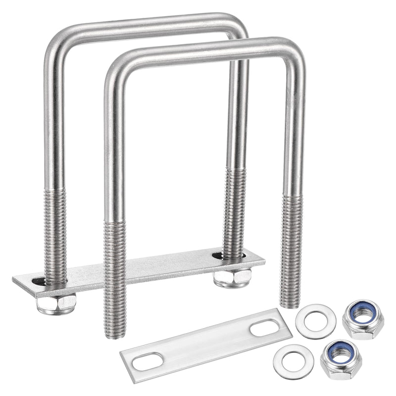 METALLIXITY U Bolts 2Set (M10x75x120mm), Square U Bolt Kits 304 Stainless Steel with Nylon Lock Nut Washers Plates - for Construction, Pipe, Trailer, Automotive, Leaf Spring Fastener M10x75x120mm 2