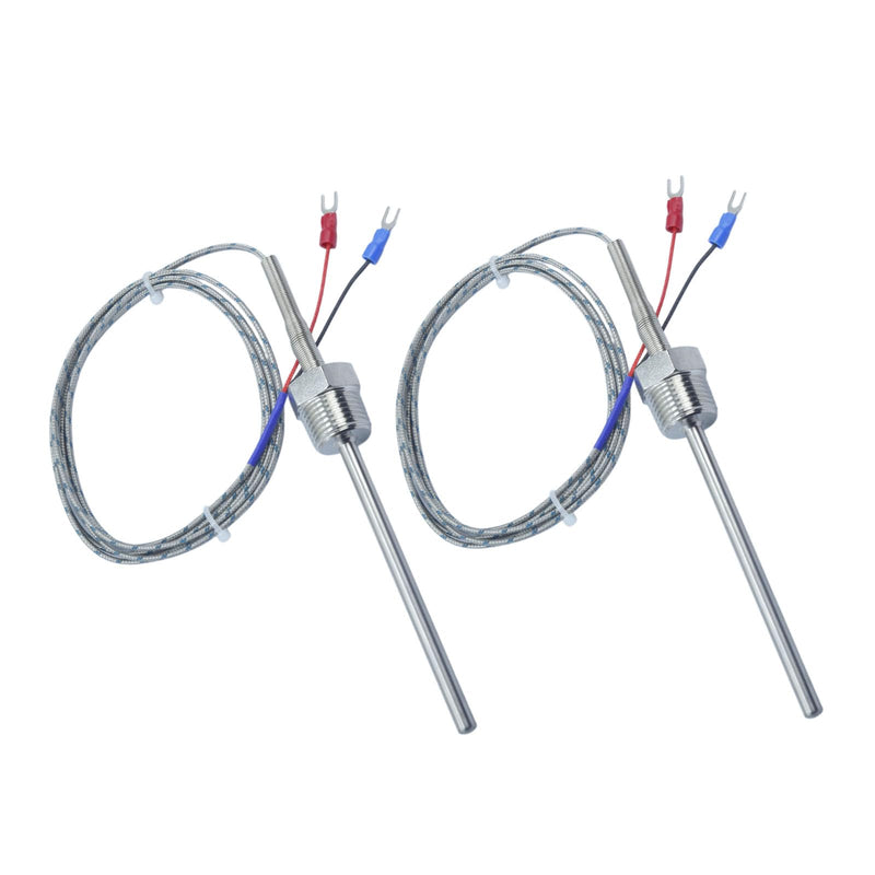 Heavy Duty 1/2 Inch NPT Thread K-Type Thermocouple Probe 4 Inch Long 0.24 Inch 304 Stainless Steel 59 Inch Cable, Temperature Range 32°F to 1472°F Model MT-205-1/2