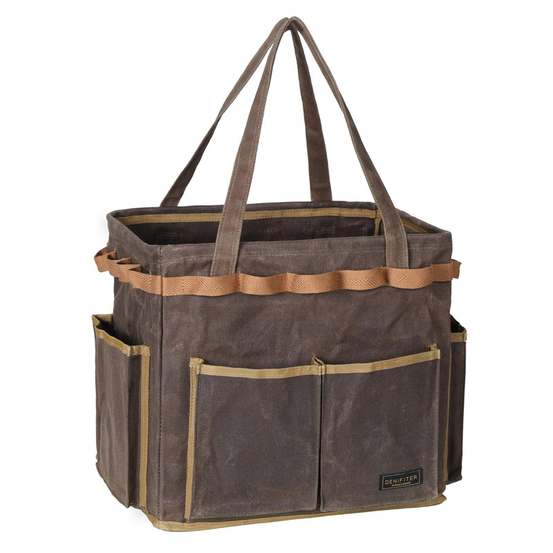 Heavy-Duty Waxed Canvas 14" Tool Bag - Foldable Open Top Organizer with Reinforced Handle | Water-Resistant Multi-Pocket Work Pouch for Mechanics, Contractors & DIY (Grey) Grey
