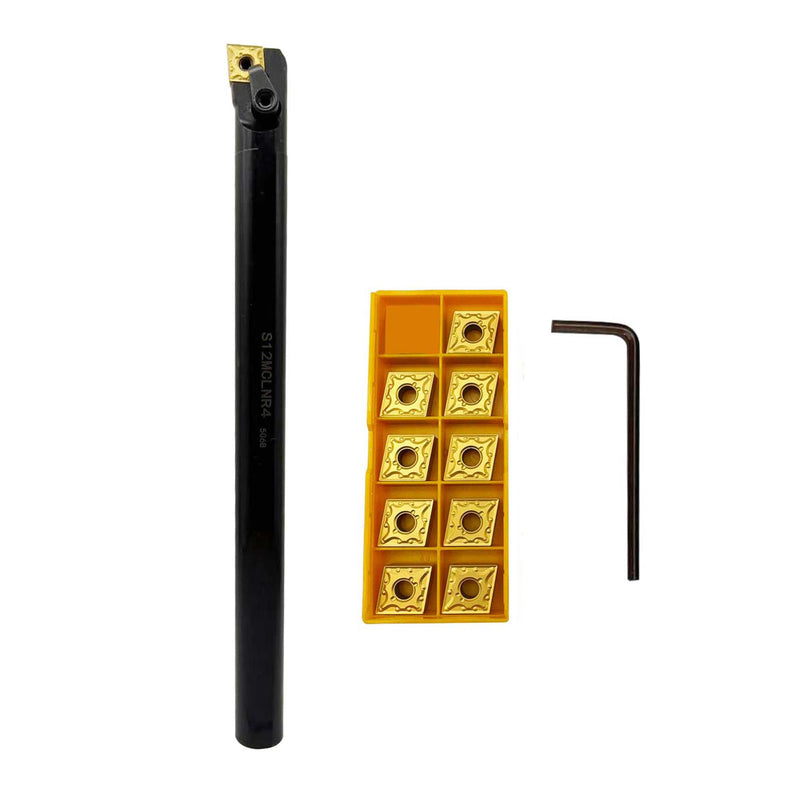 GBJ Lengthened 3/4in Shank Indexable Metal Lathe Turning Tool Holder with 10pcs CNMG431 Boring bar Inserts Carbide Turning Inserts for Steel (S12-MCLNR4+CNMG120404)