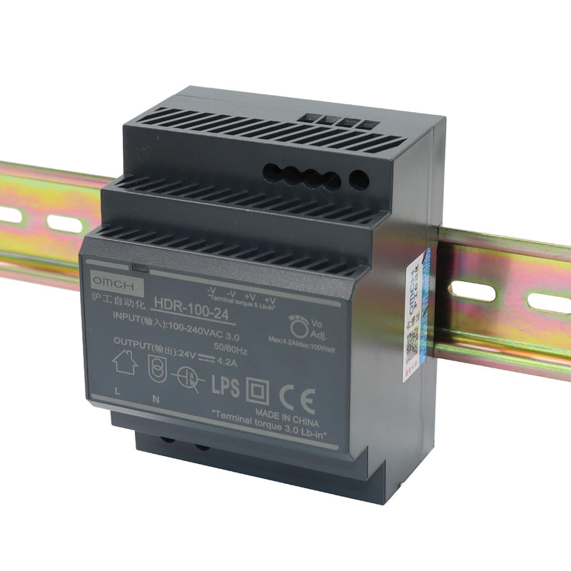 HDR-100-24 DIN Rail Switching Power Supply 24V 4.2A 100W | Designed for space-limited electrical cabinets, helping simplify installation while maximizing available panel capacity. HDR