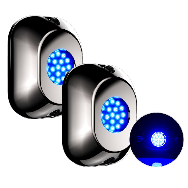 2PCS 3" Blue LED Marine Boat Lights, 18 LED Stainless Steel Underwater Transom Light, IP68 Waterproof Surface Mount Courtesy Deck Light, 10-30V Fishing Night Lights for Pontoon Yacht RV 18LED