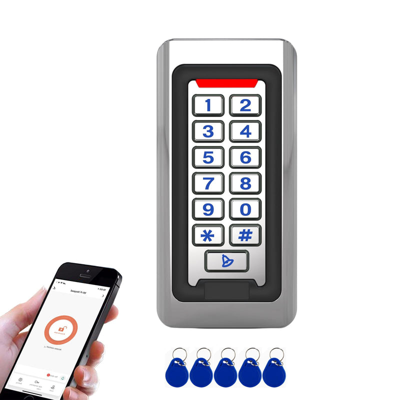 Door Access Control Keypad, Stainless Steel Outdoor IP68 Waterproof, 2000 Users, Wiegand 26-bit Input / Output, Tuya App Remote Control, RFID Card & PIN Code Entry, Doorbell Button Narrow Numeric Keypad