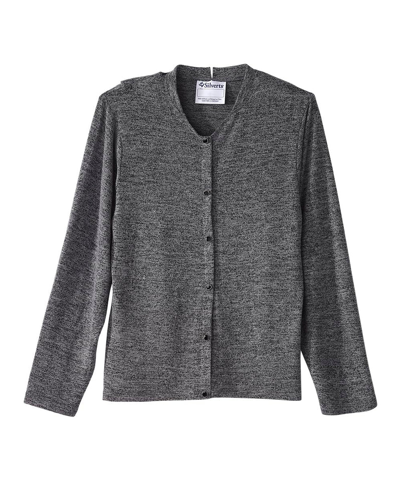 Silverts Women’s Adaptive Open Back Knit Button Top Assisted Dressing Easy Wear Long Sleeve Comfortable Stretch Top Small Charcoal Heather