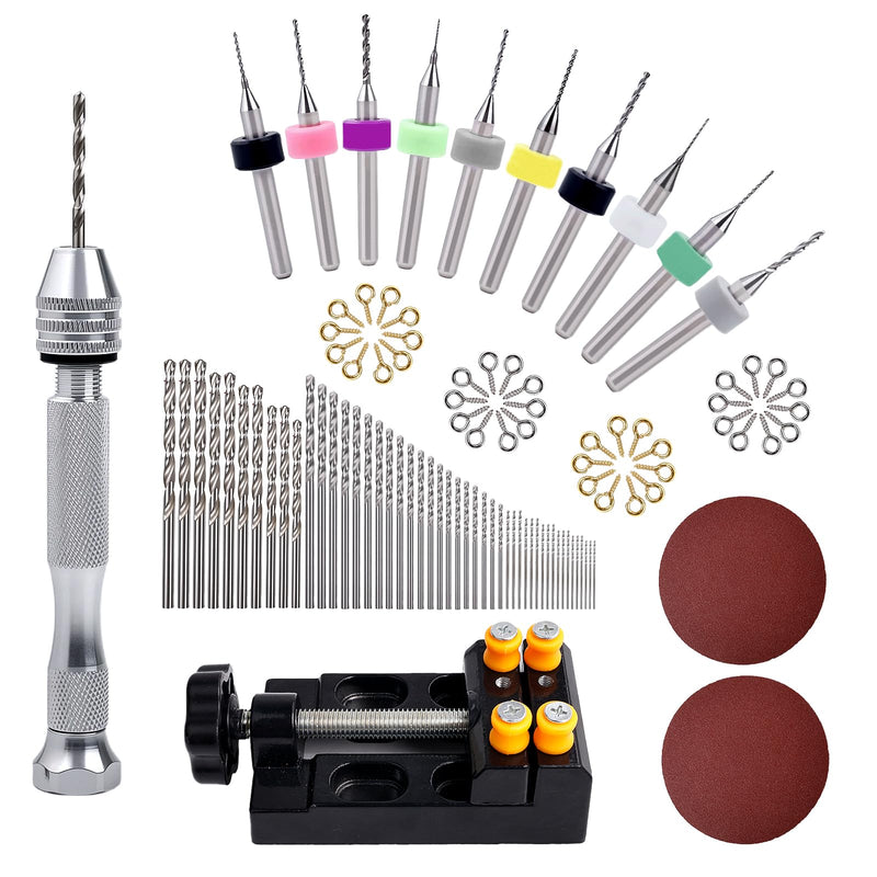 112 Pieces Precision Pin Vise Hand Drill Set Metal Manual Craft Drill Clamping with Micro Twist Bits for Jewelry, Wood, Manual Work DIY, Model Making TS/SDZKQ-01