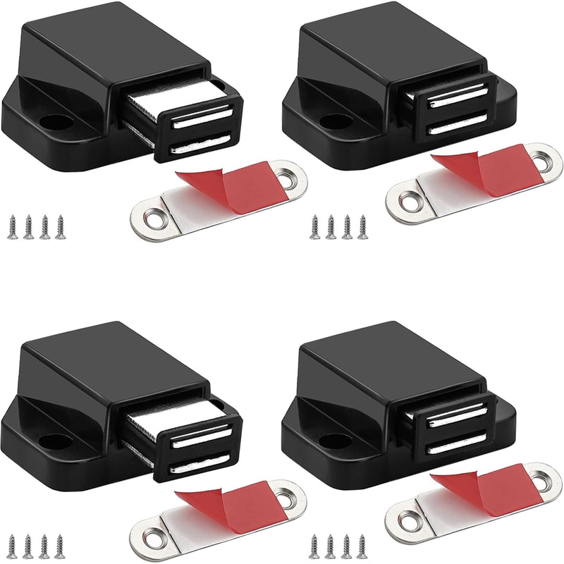 Small Magnetic Push to Open Cabinet Hardware CBRIVE 4 Pack Push to Open Door Latch Push Latches for Hidden Door Push Release Drawer Pull Touch Lock Tip On RV Closet Close Strong Pop Out, Black