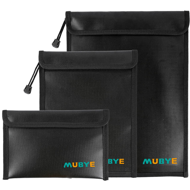 Upgraded Fireproof Waterproof Document Bag - 3 Pack Safe Money Bags With Zipper, Fire & Water Resistant Storage Organizer Pouch for Documents Holder,File,Cash,Passport,Tablet (Black) Black