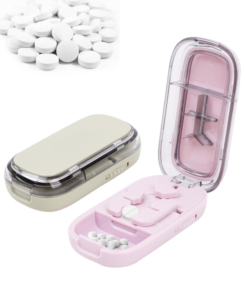 2PCS Portable Pill Cutter Splitter, 1/2 1/3 1/4 Pill Cutter Splitter for Small and Tiny Pills with Storage Box