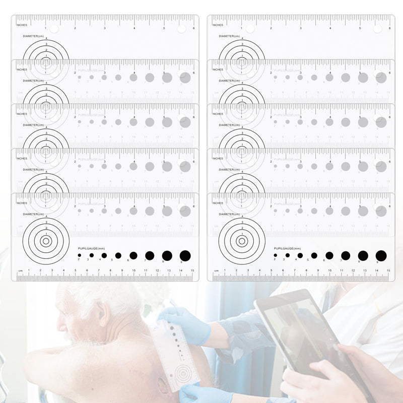 Wound Measuring Ruler with Pupil Gauge, 6 Inch Clear Plastic Wound Measurement Ruler for Nurses, EMTs, Clinics, First Aid and Care Use, Accurate Metric Scale, 10 Pcs