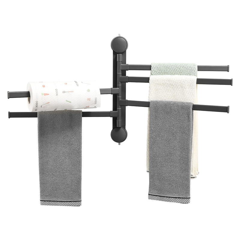 5-Arm Swivel Towel Bar, Zynuhmo Adjustable Suction Cup Bathroom Towel Rack Space Saving Wall Mounted Towel Holder for Laundry Kitchen Bedroom, Swing Out Towel Holder 16.54 Inch(2PSC, Gun-Gray) 2 Pack 5-Arm