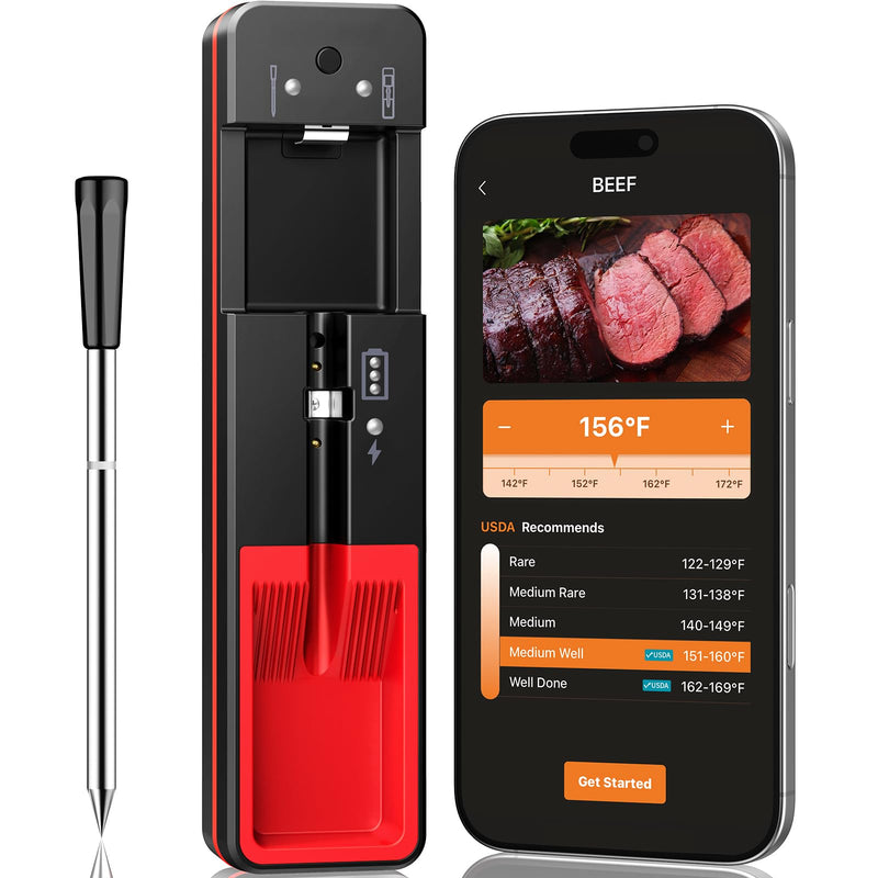 2026 Upgraded Smart Wireless Meat Thermometer 6 Sensors Accuracy Digital Food Thermometer 0.5S Instant Read, IP67 Waterproof for BBQ, Grill, Smoker, Oven, Air Fryer Black