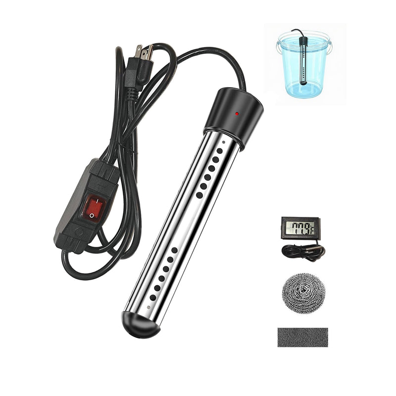 2000W Immersion Water Heater Camping Water Heater with Digital LCD Thermometer 304 Stainless Steel Guard Bucket Auto Power-Off Heater Water for Pool Bathtub Barrel Pot