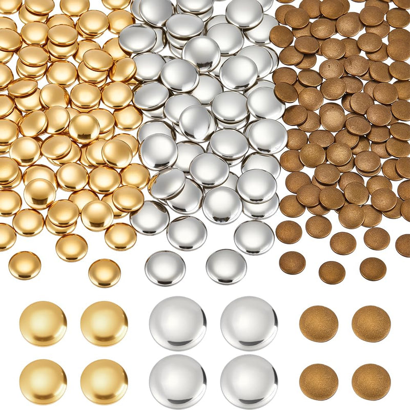 PH Pandahall 300pcs 3 Styles Dome Studs, 10/12/15mm Round Flat Back Dome Studs Brass Iron on No-Sew Stud for DIY Crafts Clothing Denim Bag Hats Leather Shoes Decoration