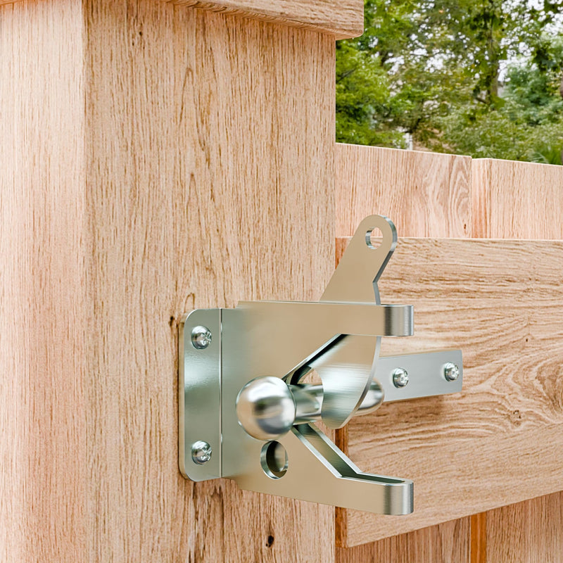 4 Pack Heavy-Duty Self-Locking Gate Latch for Wood Fence Gate - Automatic Gravity Lever, 4.6in, Durable Steel Sincere, in Sleek,Automatic Gate Latch in Galvanized Silver 4 Pack