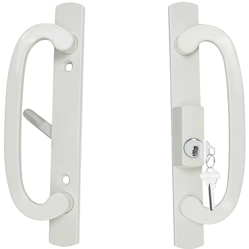 Keyed Sliding Patio Glass Door Handle Set Fits for Truth Legacy & Sash Controls P/N #2265, 45° Keyway w/o Mortise Lock, 3-15/16" Hole Centers, Non-Handed, White Diecast, A/B Position