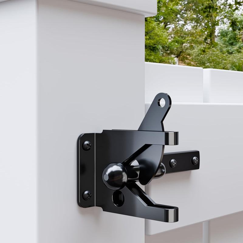 4 Pack, Heavy-Duty Self-Locking Gate Latch for Wood Fence Gate - Automatic Gravity Lever, 4.6in, Durable Steel Sincere, in Sleek,Automatic Gate Latch in Black 4 Pack