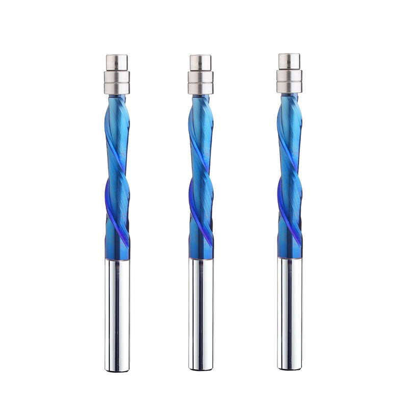 3PCS Spiral Flush Trim Router Bit Set 1/4 Inch Shank Spiral Router Bits with Nano Coated Down Cut Template Pattern Router Bit for Woodwork Trimming NE04 3 DOWN CUT(NANO COATED)