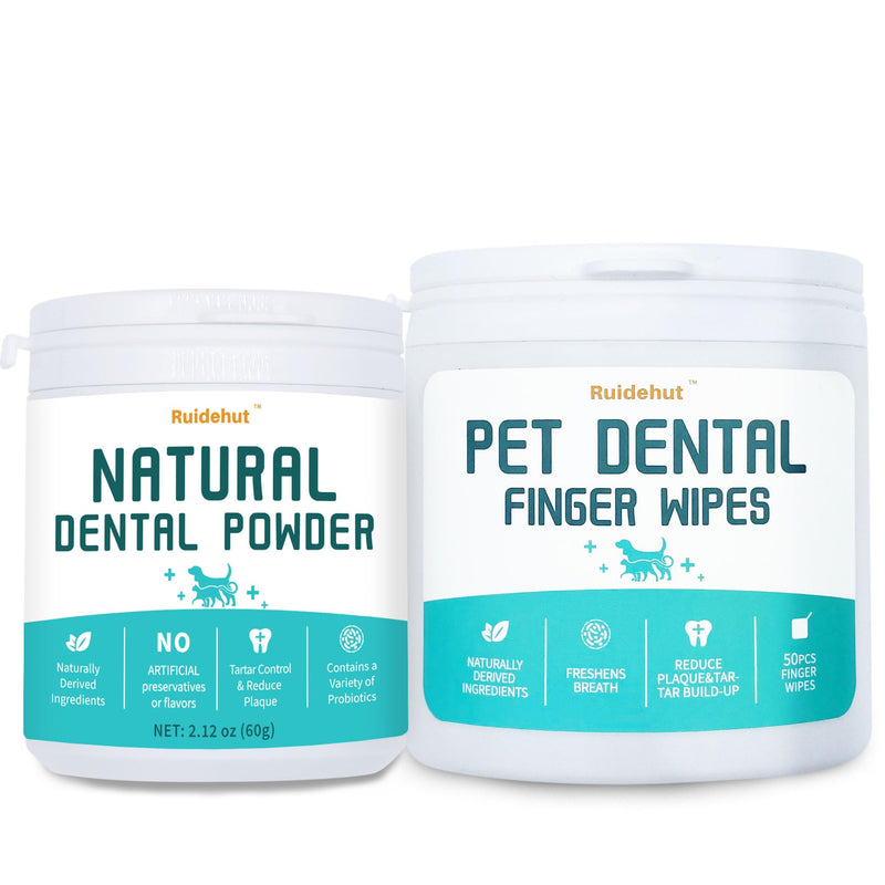 Rruidehut Natural Dental Powder and Dental Finger Wipes, Dental Powder Contains Probiotics that Solve Bad Breath Through Internal Digestion, Finger Wipes Remove Plaque and Tartar from The Surface.