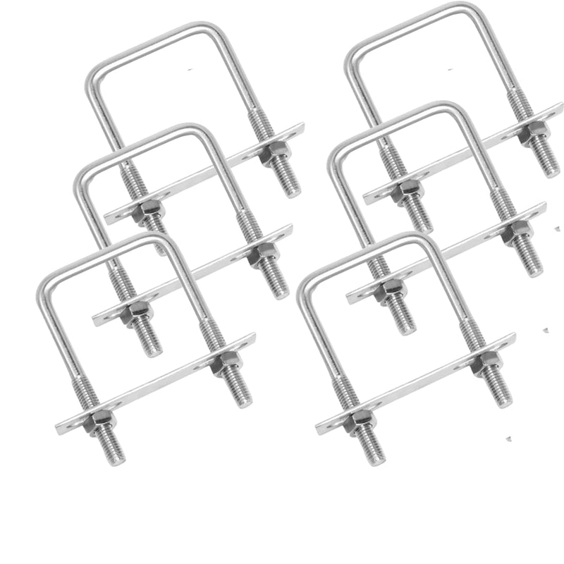 6Pack Square U-Bolts 2-1/2" Stainless Steel with Plates Nuts Flat Washers M10 Round for Car, RV, Trailer, Bumper, Boat