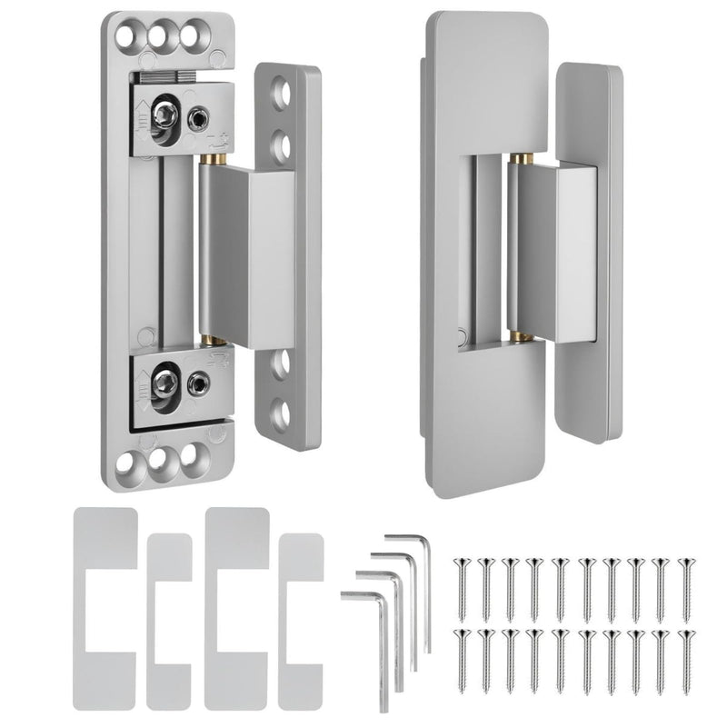 Hidden Door Hinges, 2Pack Adjustable Concealed Hinges 110Lbs Load-Bearing Heavy Duty Pivot Hinge 110° Swinging Invisible Hinges for Secret Doors, Bookcase, Shelf & Murphy Door Silver