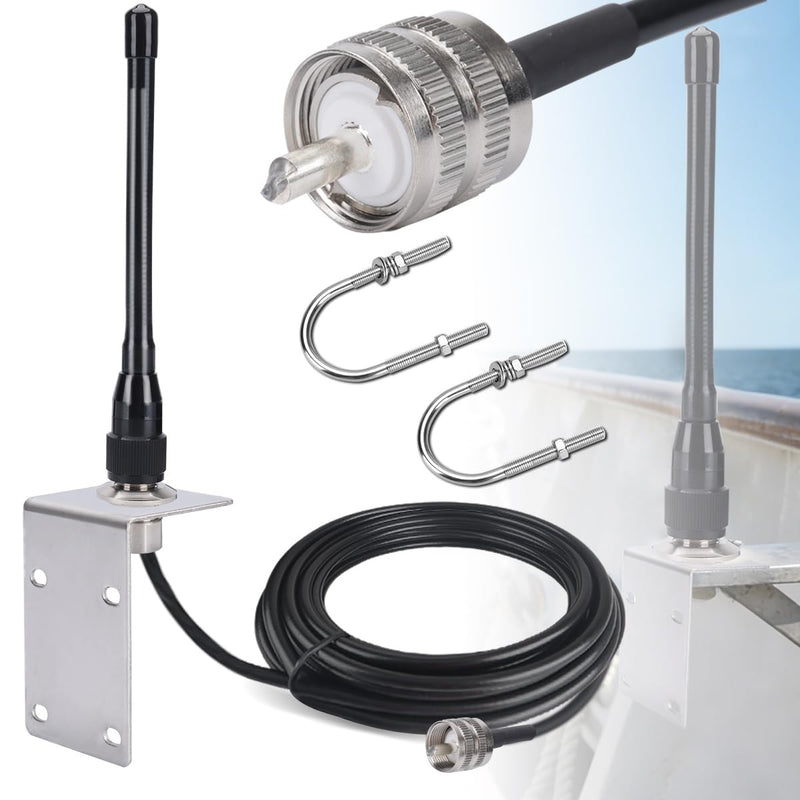 VHF Marine Radio Antenna VHF Antennas 156-163MHz Waterproof Boat Stubby Antenna with 16.4ft RG-58U Coaxial Cable,L Mount Bracket,U Bolt,PL-259 Connector for Yacht Sailboat Eifagur