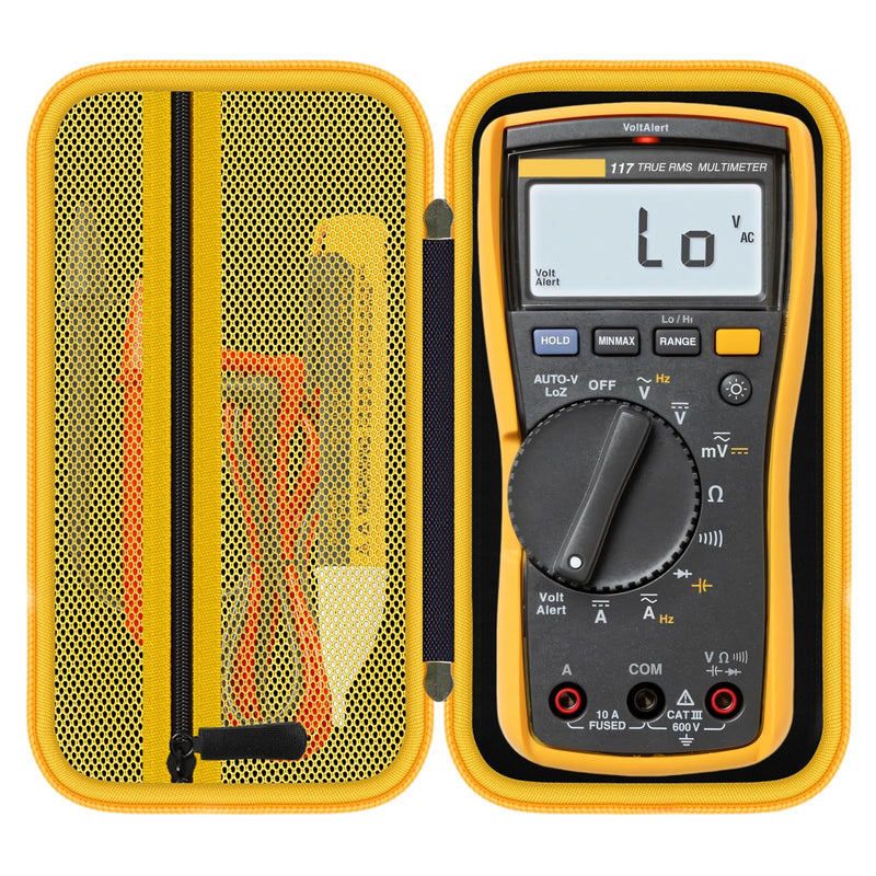 Hard Case for Fluke Multimeter - Compatible with 117/115/116/15B+/17B+/101/114/113/177/179/233/106/107 - Protective Storage Bag Organizer for Testers & Accessories (Case Only) Black &Yellow
