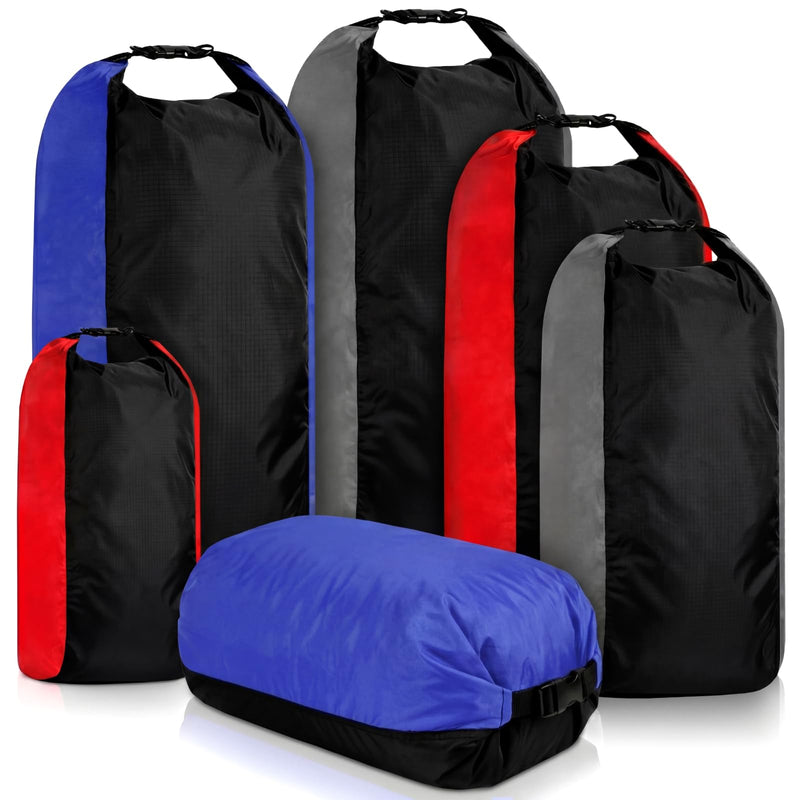 Soulchen 6 Pack Dry Bag Waterproof Compression Dry Sack Color-blocked 3l /5l /10l /15l /20l /35l, Sleeping Bags Protect Gear for Outdoor Kayaking, Backpacking, Boating, Fishing, Swimming and Camping