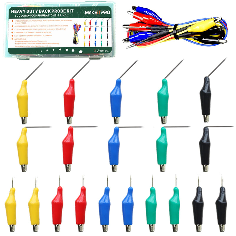 24 in 1 Heavy Duty Electrical Back Probe Kit | 4 PCS Extended Back Probe Wires | 20 PCS Alligator Clip to Back Probe Needle