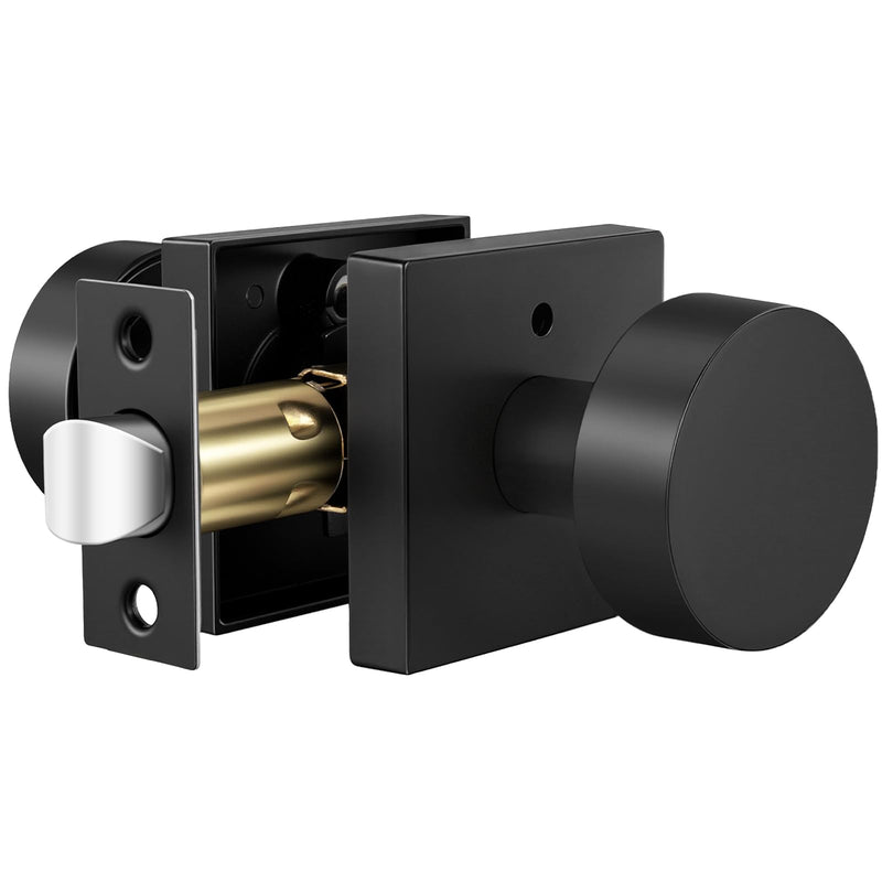 Goldenwarm Matte Black Privacy Door Knob for Interior Doors, Zinc Alloy Black Door Knob Interior for Bedroom & Bathroom, Keyless Lock with Emergency Release, Adjustable & Reversible - 1 Pack