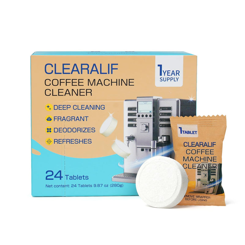 CLEARALIF Coffee Machine Cleaner Descale, 24 Count, Unscented,Coffee Machine Cleaner Tablets Works With All Coffee Makers