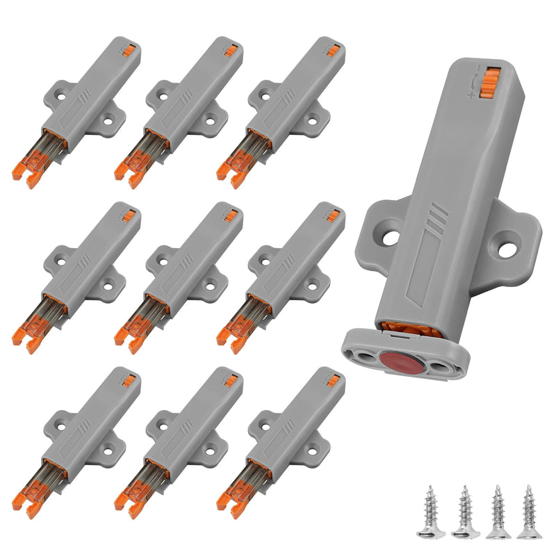 Push to Open Door Latch,10 Pack Non-Magnetic Heavy Duty Push Latch for Hidden Door Push Release Drawer Pull Touch Lock Tip On RV Closet Close Strong Pop Out,Push to Open Cabinet Hardware 10 Gray