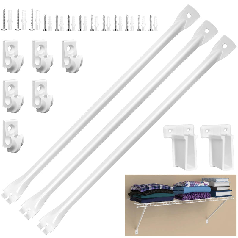 12 Inch Heavy Duty Shelf Brackets, Wire Shelf Brackets Set Include 3 Support Brackets, 2 Wire Shelf End Brackets, 6 Wall Clips, with Screws, Wire Shelving Accessories for Garage, RV, Kitchen, Closet
