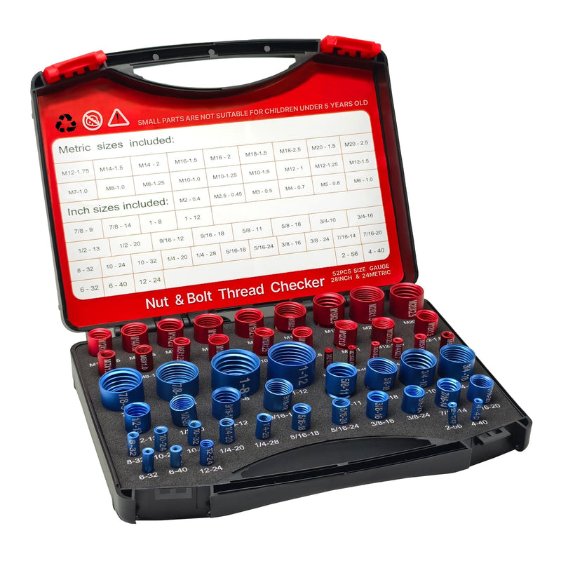 52PCS Nut and Bolt Thread Checker, Thread Checker Standard and Metric, 28 Inch & 24 Metric Thread Gauge