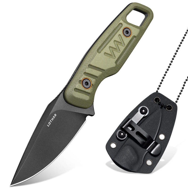 LOTHAR TURTLE Small Fixed Blade Knife, Horizontal Carry Knife | 2.75" 14C28N Steel EDC Neck Knife with Green G10 Handle & Kydex Sheath, Bushcraft Survival Hunting Knife, Gift for Men Women9