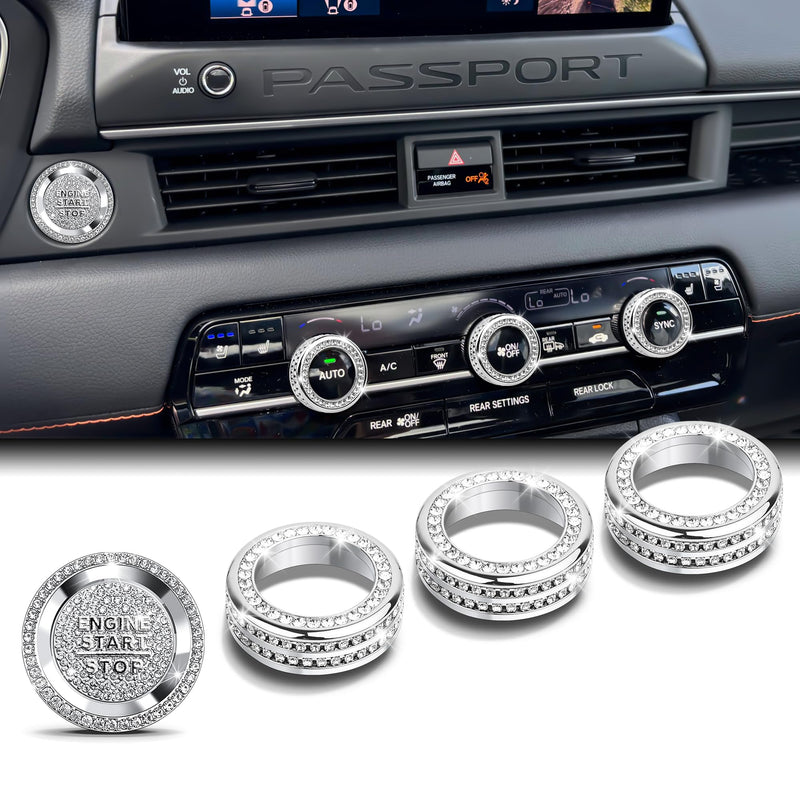 for Honda Passport 2026 Accessories, 5pcs Premium Alloy Knob Cover Trim Kit (Bling) Fits Push Start & Air Conditioning. Interior Upgrade & Tool-Free Installation Bling