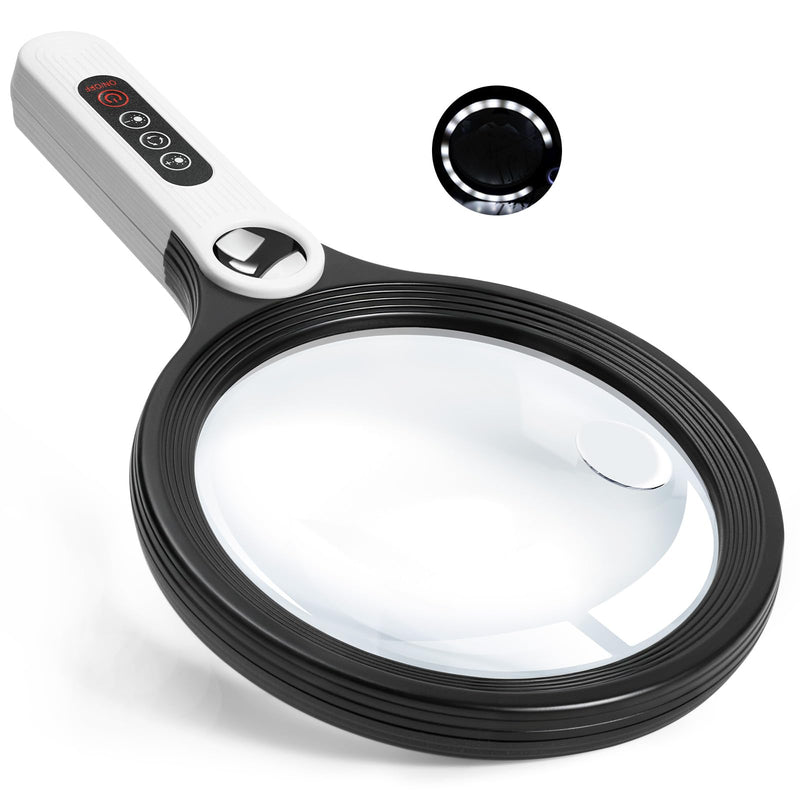Large Magnifying Glass with Light, Ebbnivs Handheld Magnifying Glasses Magnifier with 5 Light Modes & 10 Level Brightness Gift for Elderly Reading Close Work Hobby