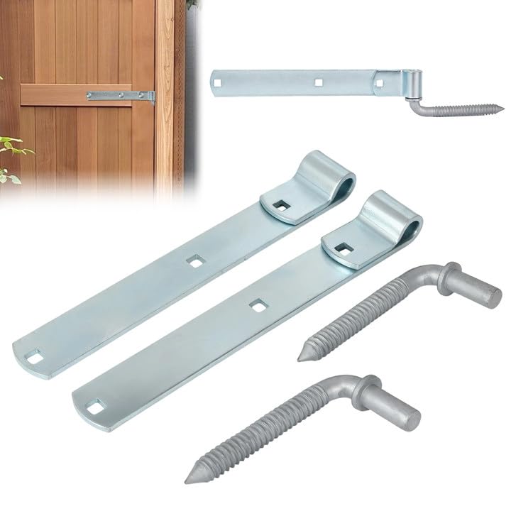 2 Packs 12'' Zinc Strap Hinge for Gates, Heavy Duty Gate Strap Hinge Zinc Plated with L-Screw (M16 × 101mm) for Barns Tool Sheds and Other Swing Doors, Galvanized (2) L-shape-2pcs