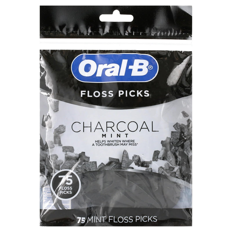 Oral-B Charcoal Infused Mint Dental Floss Picks, 75 Count (Pack of 1)