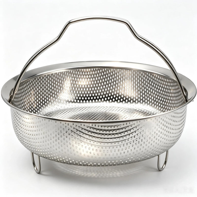 8.7 Inch Stainless Steel Steamer Basket for Pot - Heavy Duty Mesh Food Steamer Insert with Handle & Stable Feet - Multipurpose Rice Washer, Colander & Fruit Strainer - Fits 6 & 8 Qt Pressure Cookers