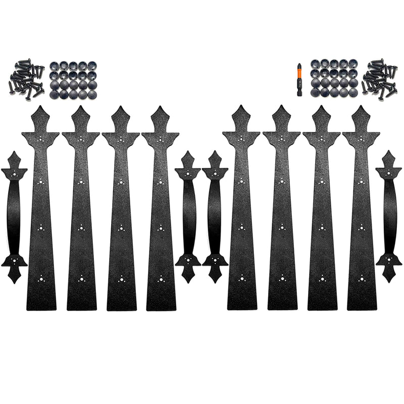 Garage Door Decorative Hardware Set,Screw Mounted,8 Faux Garage Door Hinges and 4 Handles Accents,Black Decoration,ABS Plastics,for 2 Car Garage Screw 2